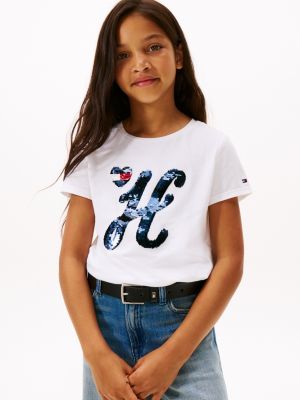 Kids' Sequin Logo T-Shirt, Optic White