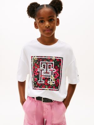 Kids' Floral Monogram T-Shirt, Optic White