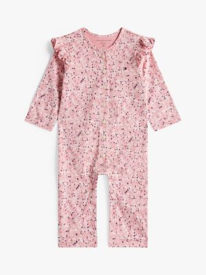 Babies' Ruffle Trim Floral Coverall, Soft Berry