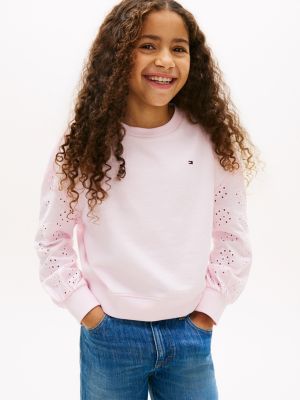 Kids' Embroidered Star Sweatshirt, Light Pink