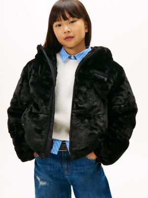 Kids' Hooded Faux Fur New York Jacket, Black