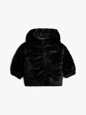 Babies' Faux Fur Hooded Jacket, Black