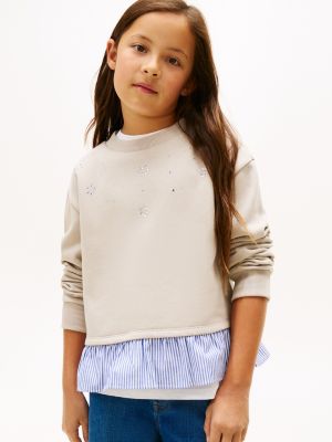 Kids' Crystal Layered-Look Sweatshirt, Stone