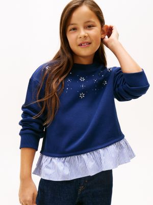Kids' Crystal Layered-Look Sweatshirt, Carbon Navy