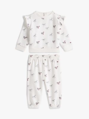 Babies' Bow Print Sweatshirt & Pant Set, Ecru