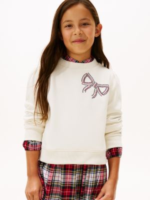 Kids' Rhinestone Bow Sweatshirt, Ivory