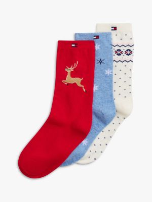 Kids' Winter Print Trouser Sock 3-Pack, Ivory / Multi