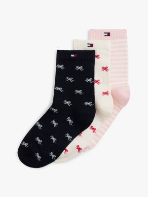 Kids' Bow & Stripe Trouser Sock 3-Pack, Ivory / Multi