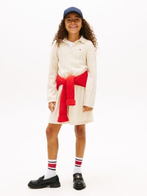 Kids' Cable Knit Polo Sweater Dress, Yellowstone Heather