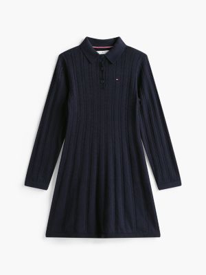 Детское платье Tommy Hilfiger Cable Knit Polo Sweater Dress, цвет: Тёмно-синий — фото 6