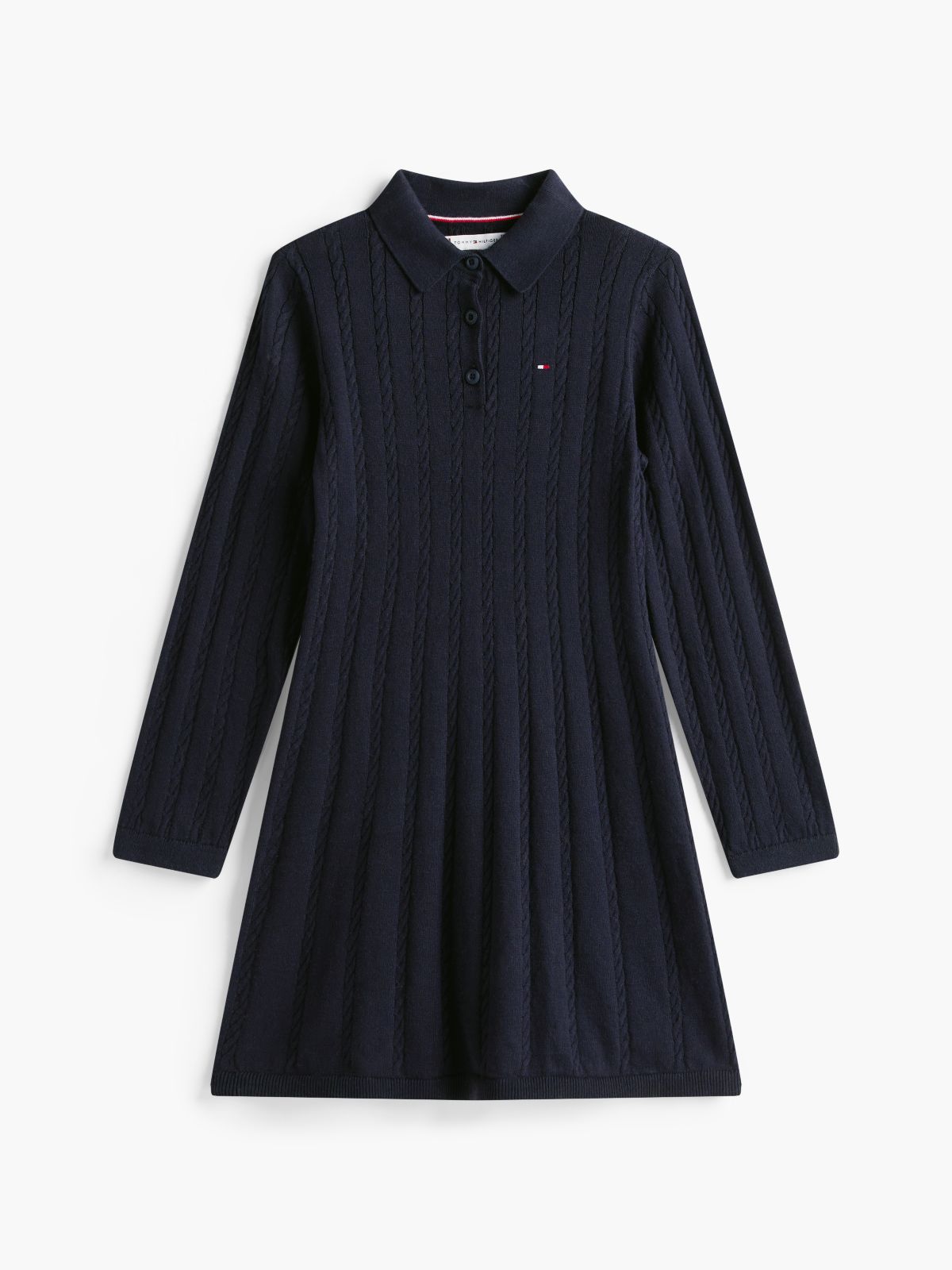Kids' Cable Knit Polo Sweater Dress — Navy