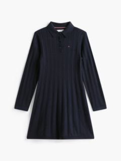Kids' Cable Knit Polo Sweater Dress — Navy 6