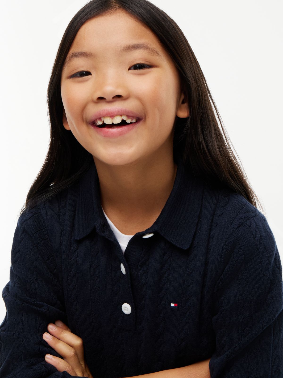 Kids' Cable Knit Polo Sweater Dress — Navy