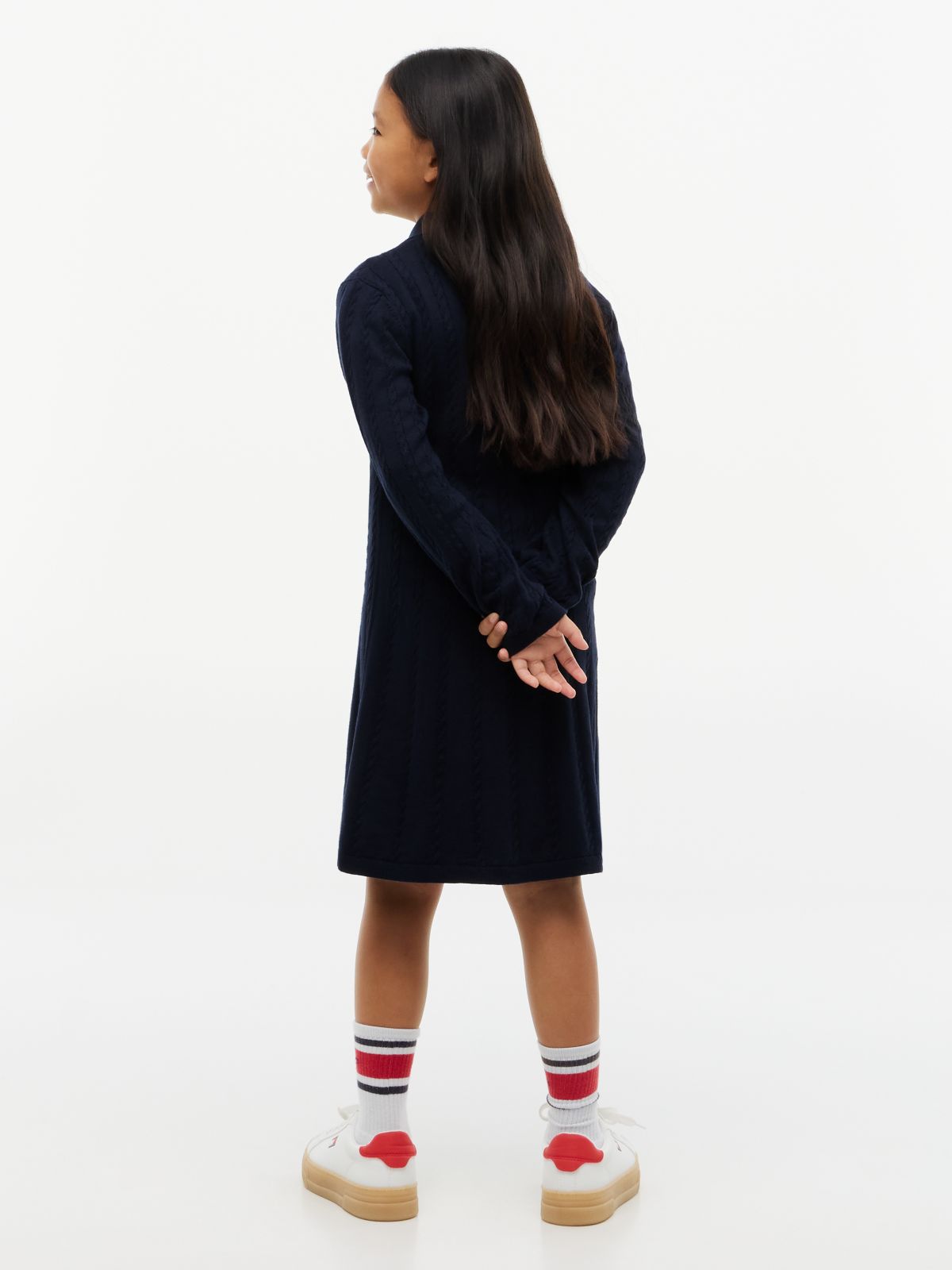 Kids' Cable Knit Polo Sweater Dress — Navy