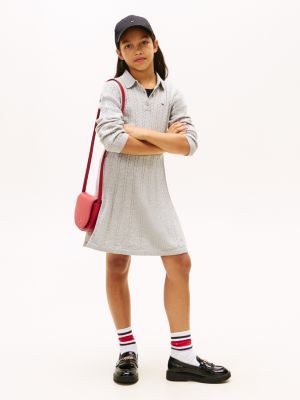 Kids' Polo Sweater Dress, Heather Grey
