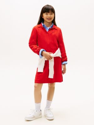 Kids' Polo Sweater Dress, Deep Crimson