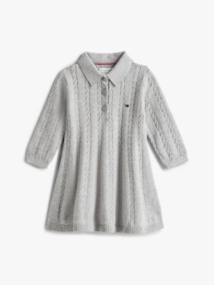 Babies' Polo Sweater Dress, Heather Grey