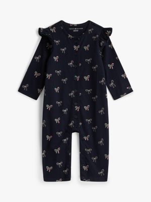 Babies' Allover Bow Print Coverall, Navy