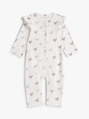 Babies' Allover Bow Print Coverall, Ecru