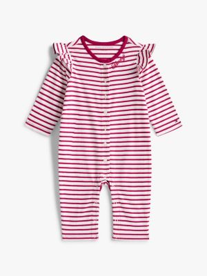 Babies' Stripe Ruffle Coverall, Light Pink