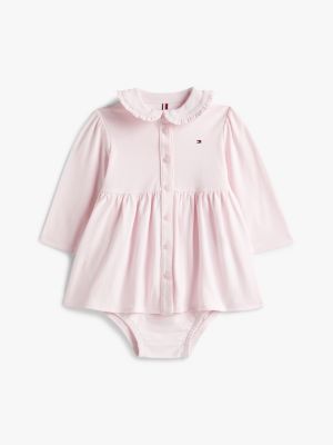 Babies' Long-Sleeve Stretch Polo Dress, Light Pink