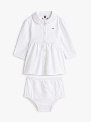 Babies' Long-Sleeve Stretch Polo Dress, Th Optic White