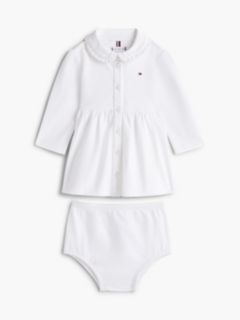 Babies' Long-Sleeve Stretch Polo Dress — Th Optic White 1