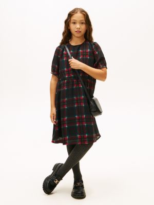 Kids' Plaid Georgette Dress, Black