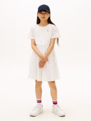 Kids' Floral Print Interlock Dress, Ivory