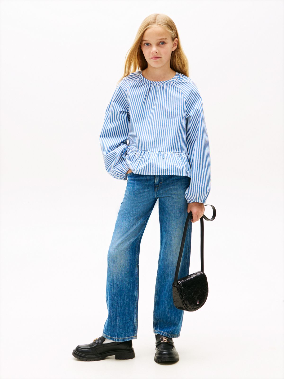Kids' Stripe Poplin Blouse — Vibrant Indigo