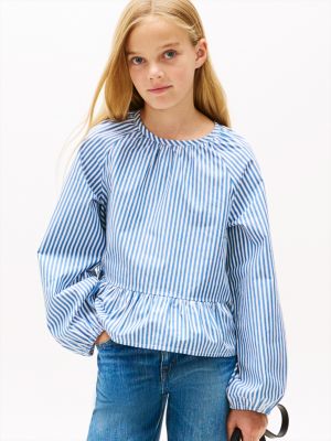 Kids' Stripe Poplin Top, Vibrant Indigo