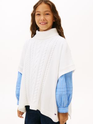Kids' Cable Knit Sweater Cape, Ecru
