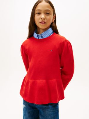 Kids' Peplum Sweater, Deep Crimson