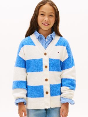 Kids' Stripe V-Neck Cardigan, Blue Spell