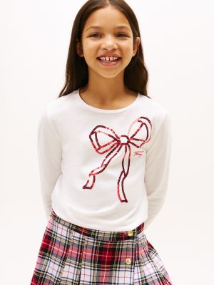 Kids' Shimmer Bow T-Shirt, Ecru