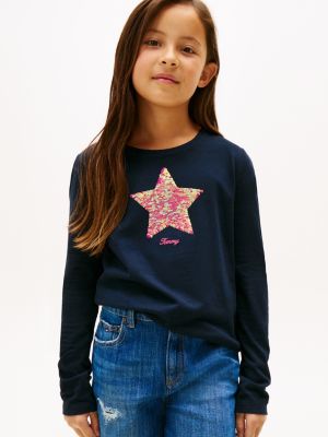 Kids' Flip Sequin Star Logo T-Shirt, Navy