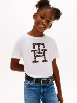 Kids' Star Print Monogram Logo T-Shirt, Optic White