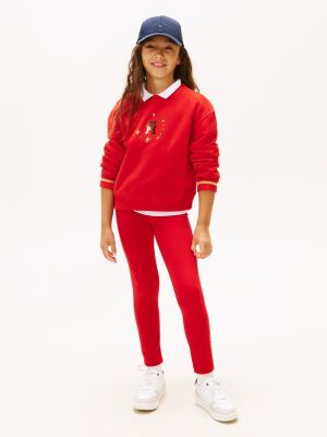 Kids' Foil Circle Logo Legging, Deep Crimson