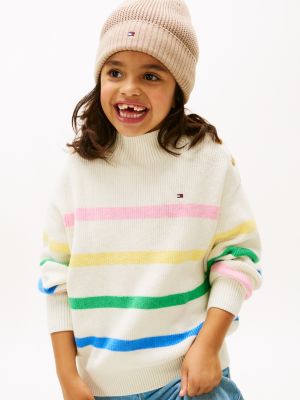Kids' Multicolor Stripe Mockneck Sweater, Ivory