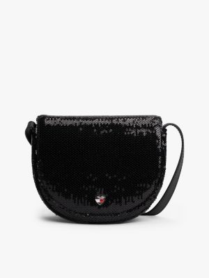 Kids' Sequined Flap Crossbody Bag, Black