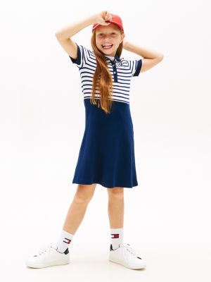 Kids' Stretch Polo Skater Dress, Carbon Navy