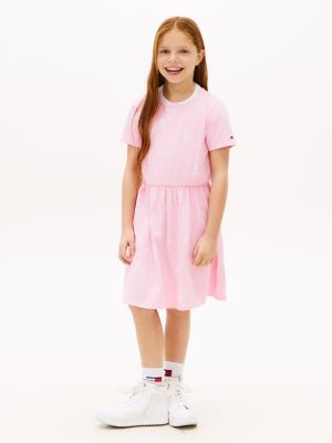 Kids' Spring Graphic T-Shirt Dress, Classic Pink
