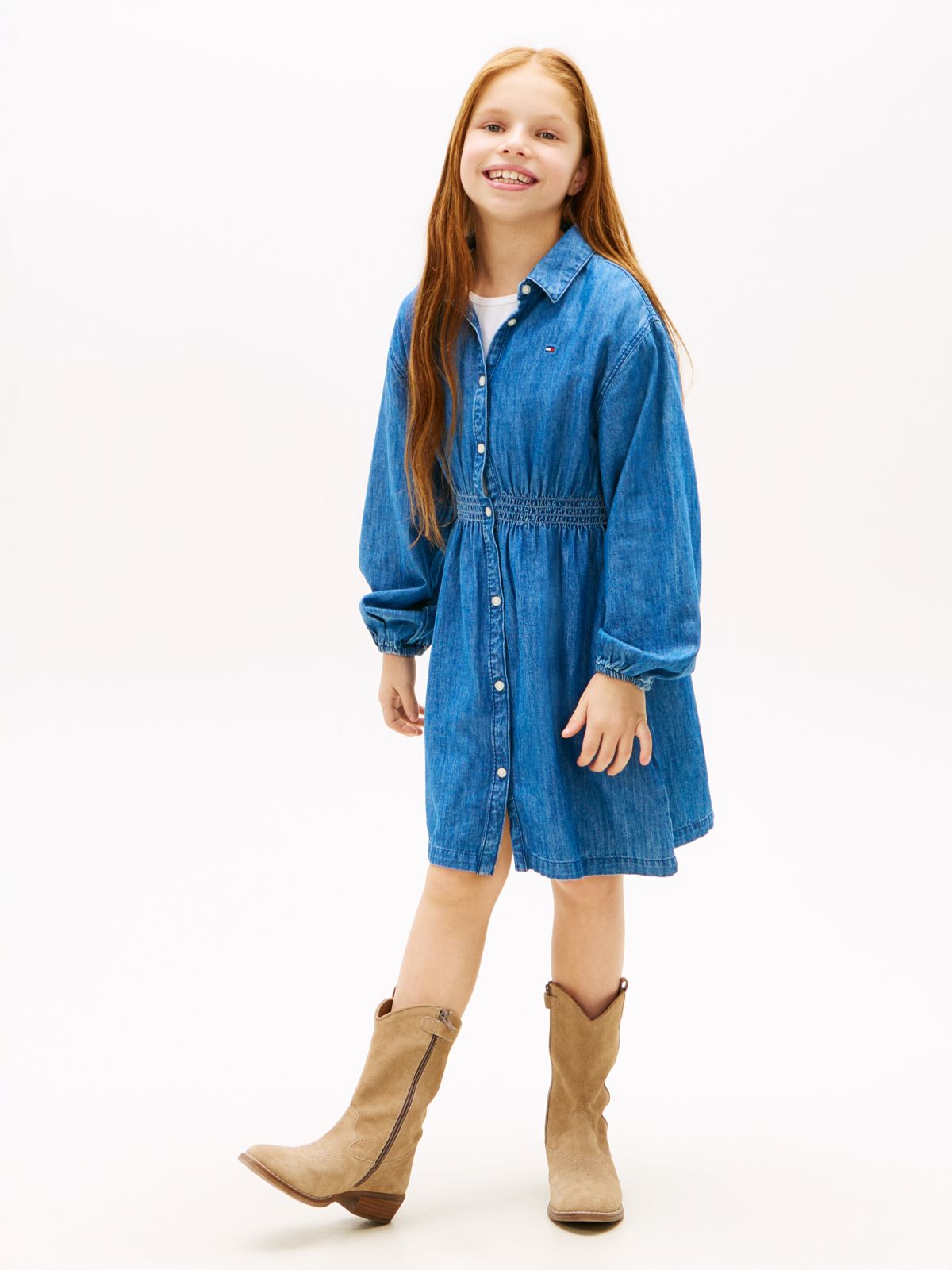 Kids' Chambray Shirtdress — Medium Wash