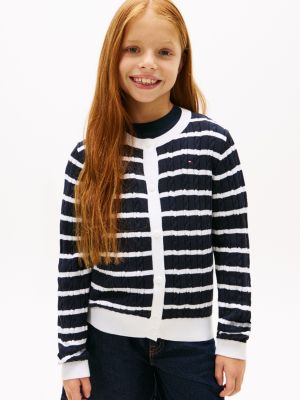 Kids' Stripe Cable Knit Cardigan, Navy