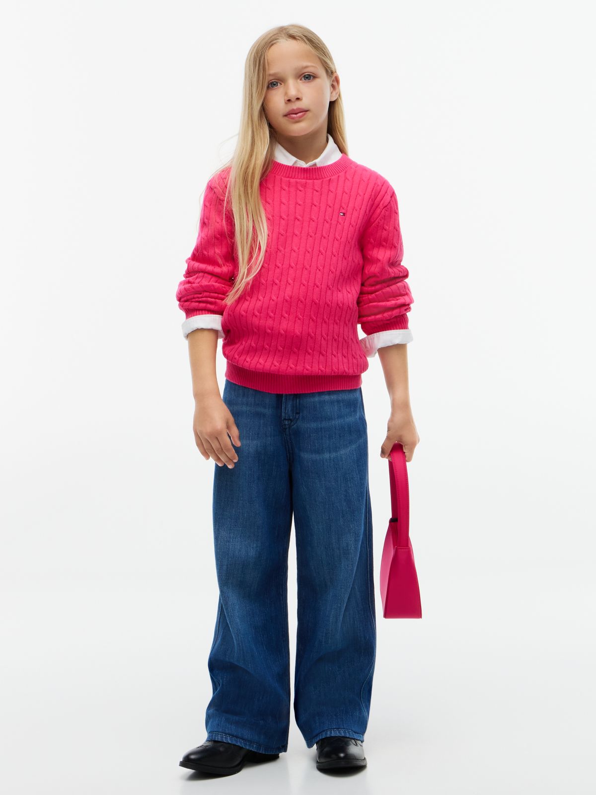 Kids' Cable Knit Sweater — Jewel Pink