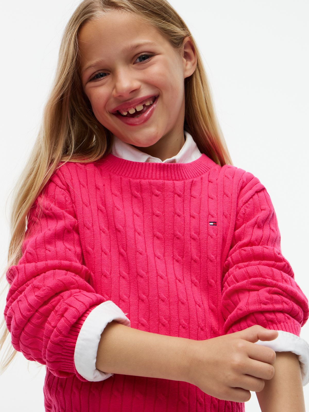 Kids' Cable Knit Sweater — Jewel Pink