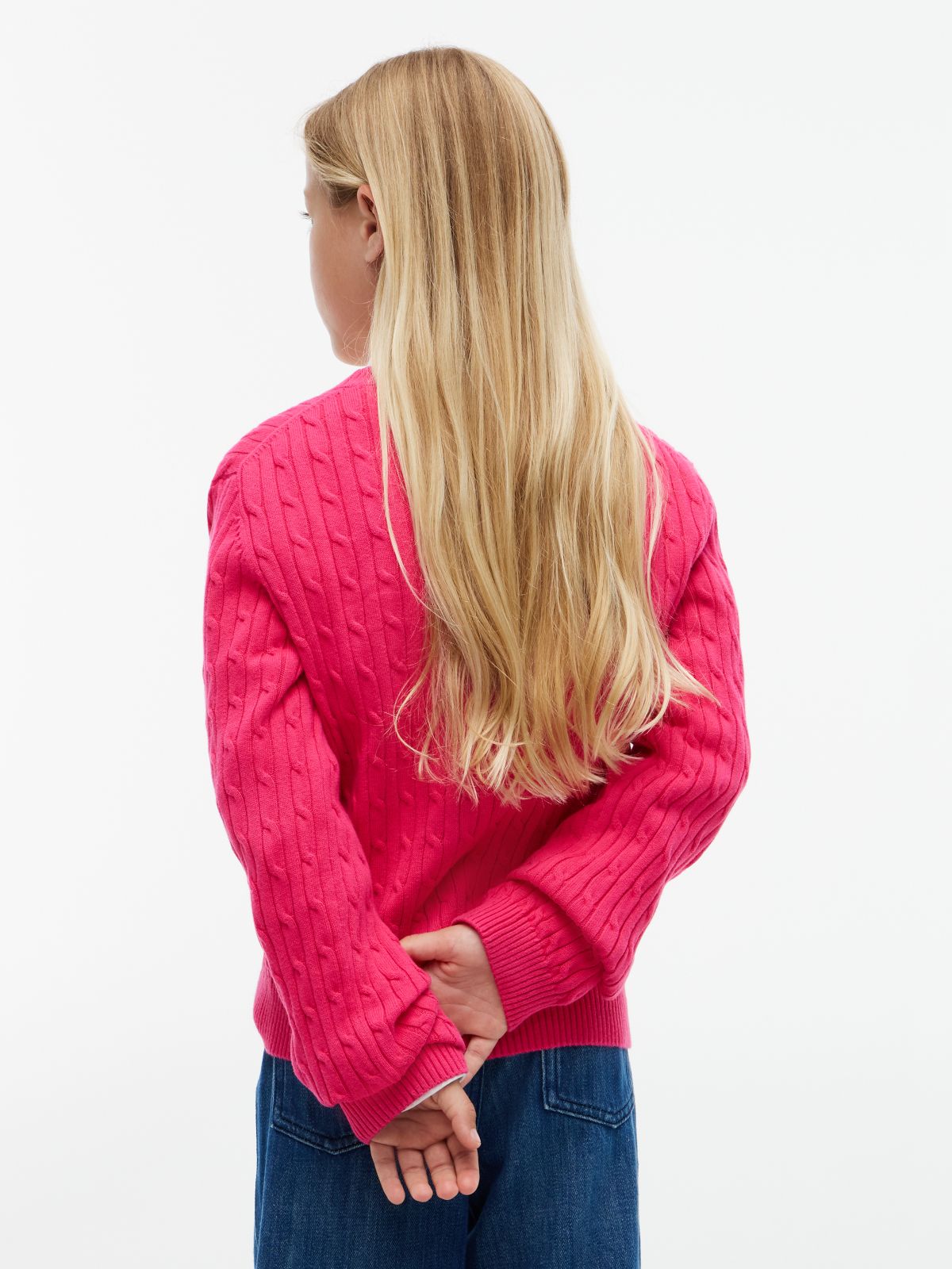 Kids' Cable Knit Sweater — Jewel Pink