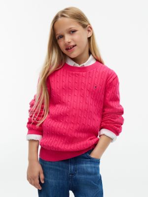 Kids' Cable Knit Sweater, Jewel Pink