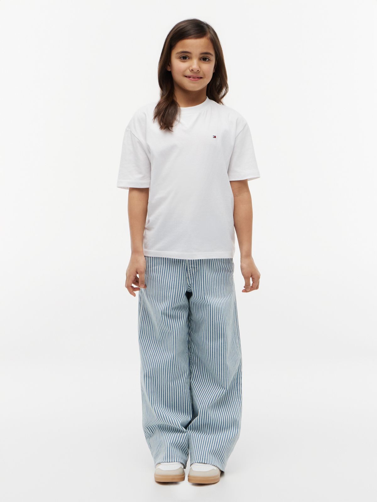 Kids' Striped Pull-On Wide Leg Jean — Ecru / Blue Stripe