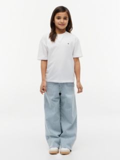 Kids' Striped Pull-On Wide Leg Jean — Ecru / Blue Stripe 2